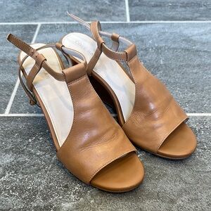 Cole Haan Tan Leather Block Heel Slingbacks
